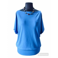 Bluzka kimonowa z dekoltem w łódkę - kolor ciemny niebieski